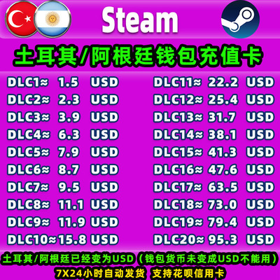 Steam土耳其阿根廷充值卡CDK