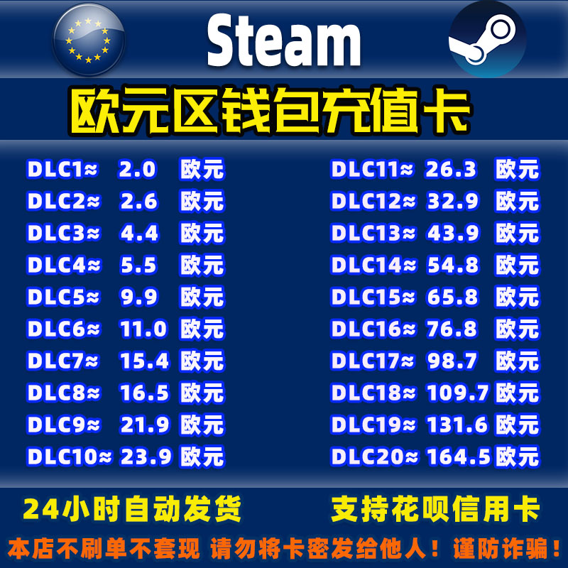 Steam欧元区充值卡钱包充值码图片