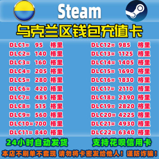 乌克兰UAH钱包余额礼品卡充钱码 Steam乌克兰充值卡钱包余额充值码
