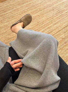 灰色加绒运动裤女冬2026新款休闲直筒宽松阔腿裤小个子弯刀香蕉裤