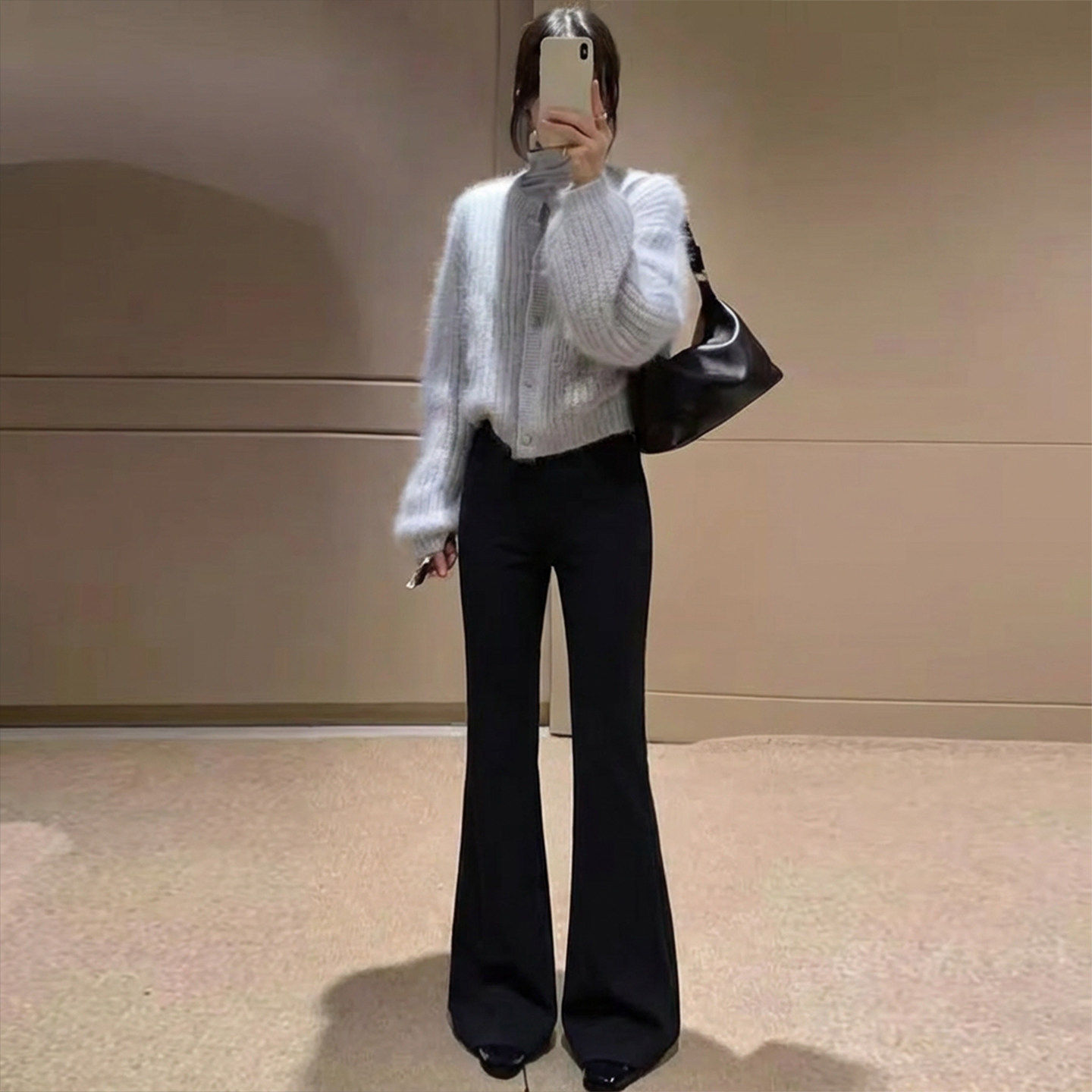 黑色喇叭裤女裤子春秋2026新款小个子胖mm大码高腰显瘦微喇西装裤