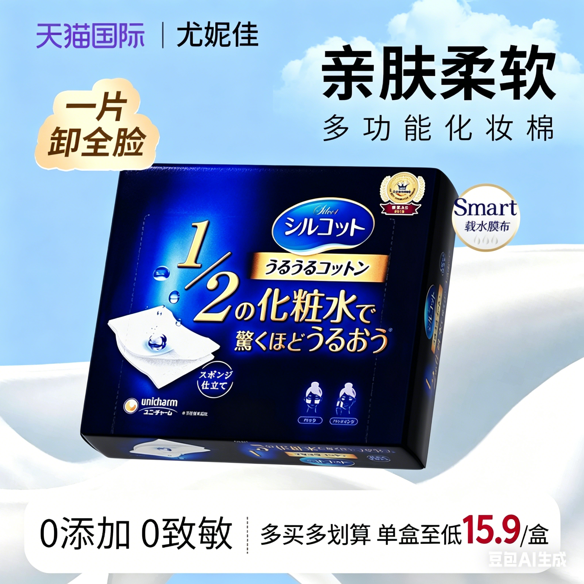 日本尤妮佳化妆棉1/2超薄省水40片正品湿敷爽肤水专用卸妆棉正品