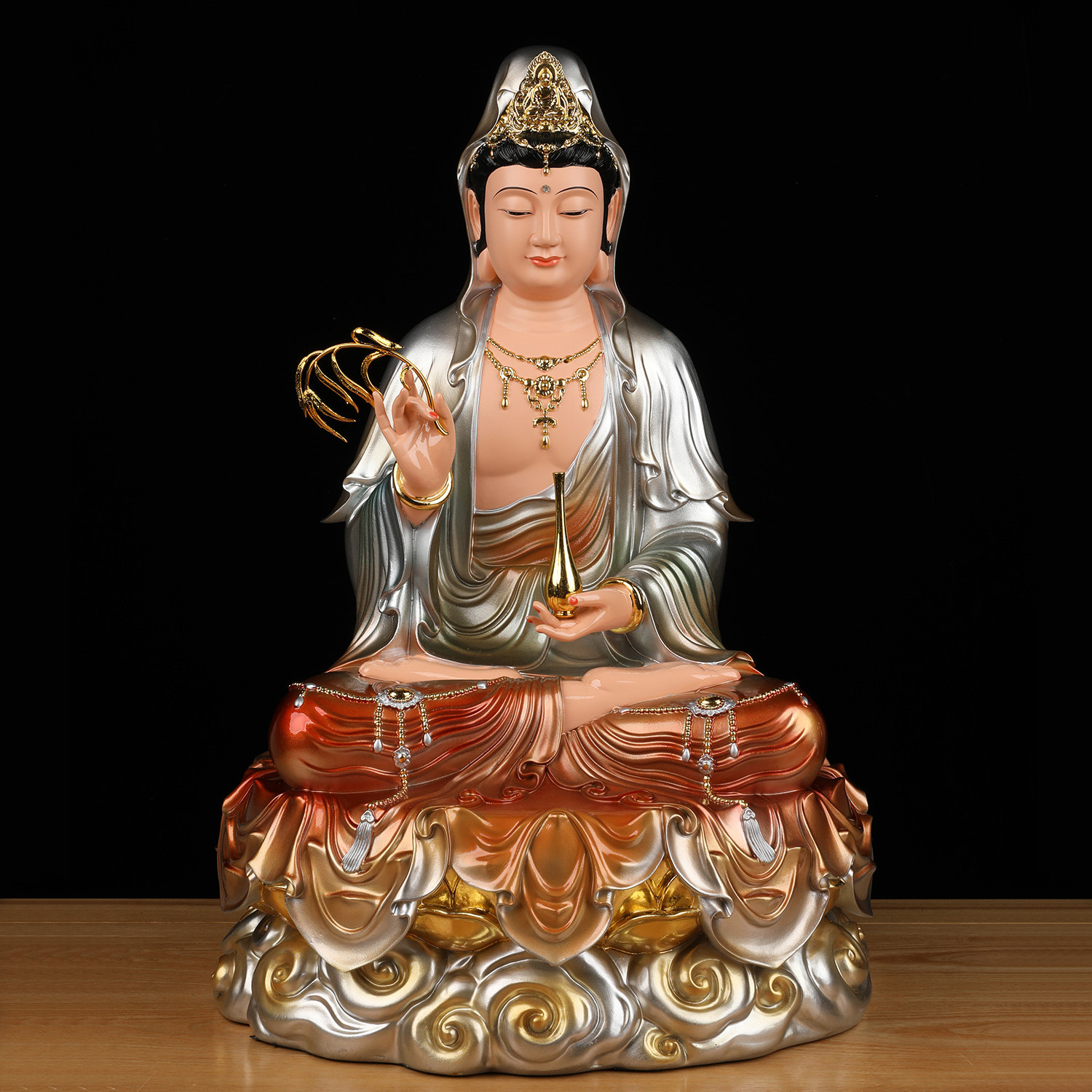 南海观音佛像摆件坐莲观世音像体真身普陀山观音菩萨家用供奉树脂