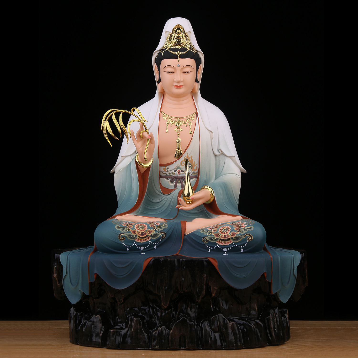 普陀山南海观音菩萨家用供奉树脂佛像坐山自在观世音佛堂摆件镇宅