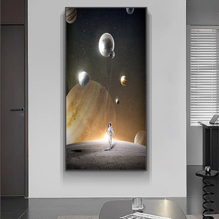 科技星球宇宙玄关装饰画晶瓷入门创意竖版轻奢镶钻挂画背景墙对门