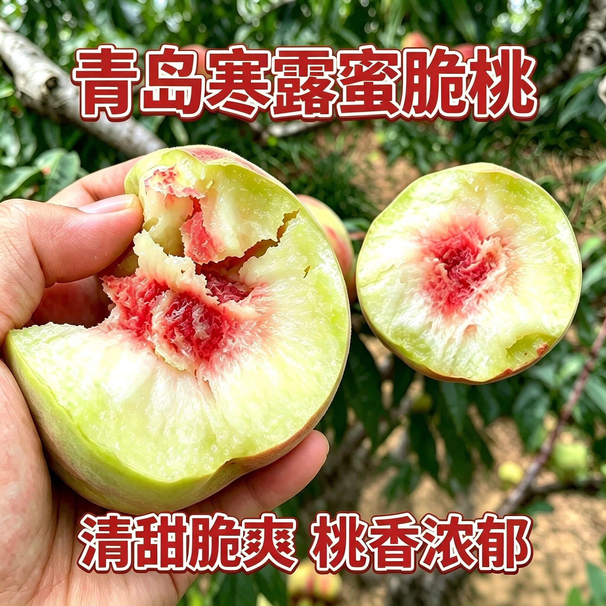 正宗青岛寒露蜜桃子红心硬桃脆甜