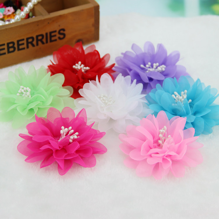 韩版diy手工雪纺雪纱花朵 立体雪纱花蕊花 头饰发饰服装装饰材料