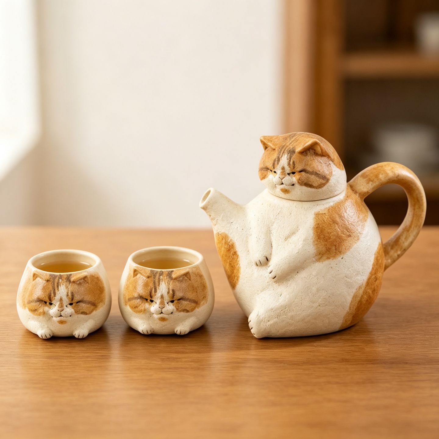粗陶猫咪茶壶茶杯礼盒套装送礼图片