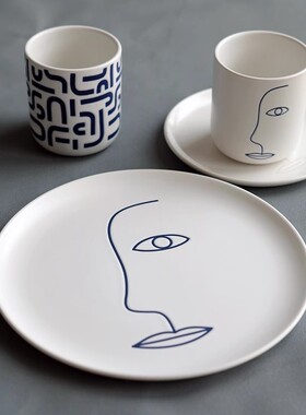 北欧订单简约艺术设计哑光色地中海风情手握杯咖啡杯西餐盘