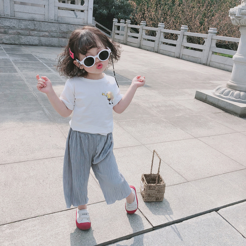 女童防蚊裤薄款宽松夏季童装宝宝雪纺韩版柔软七九分沙滩阔腿裤