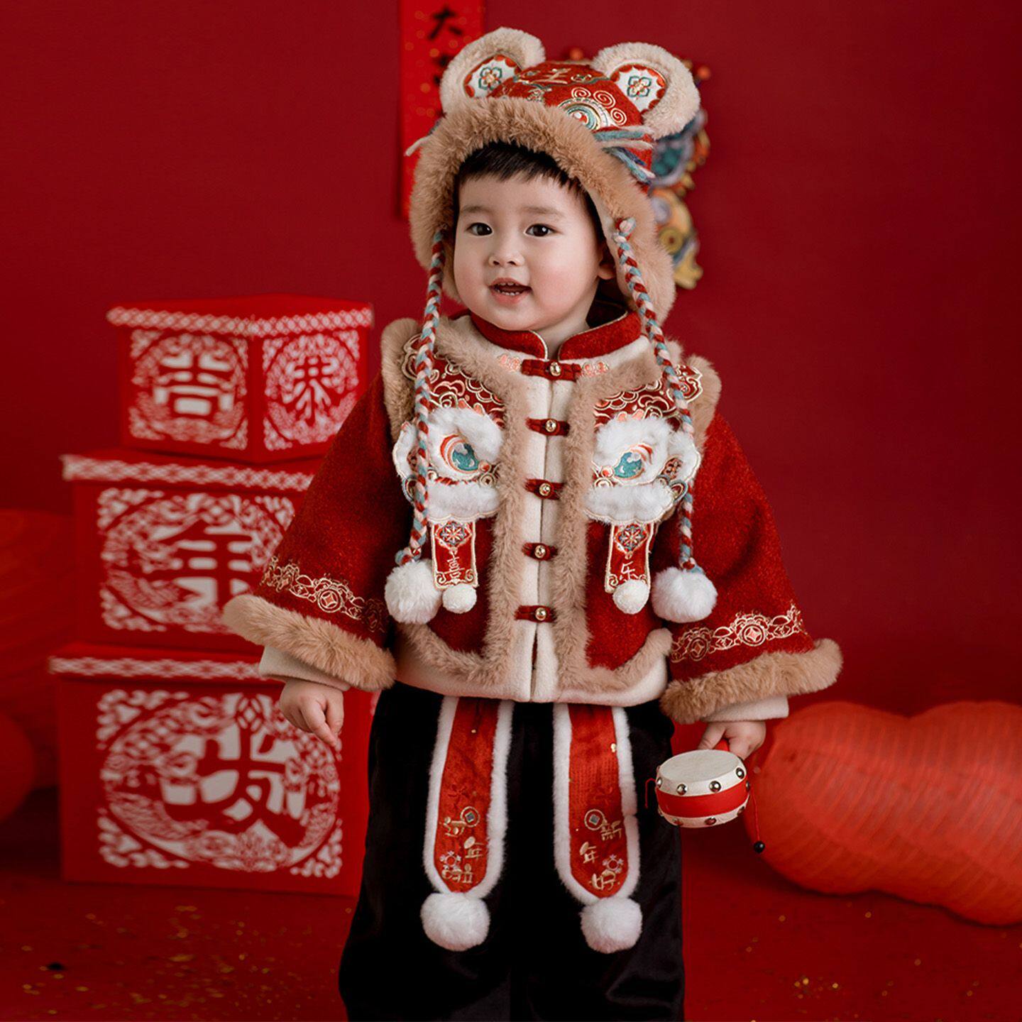 拜年男童新款套装冬装唐装宝宝儿童汉服周岁喜庆过年婴儿冬季衣服