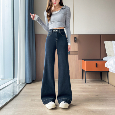 小个子高腰牛仔微喇裤女春秋