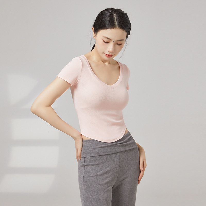 夏季新款女性感显瘦健身服专业训练运动短袖跑步弹力速干瑜伽上衣