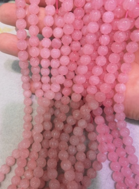 天然粉水晶雕刻双面玫瑰花8毫米圆珠半成品diy手串项链锁骨链饰品