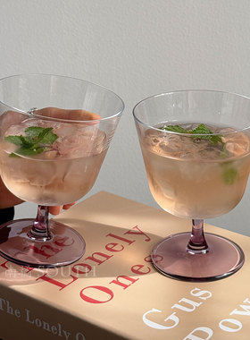 高级感紫色高脚玻璃杯子冰美式拿铁咖啡杯轻薄特调饮品杯微醺酒杯