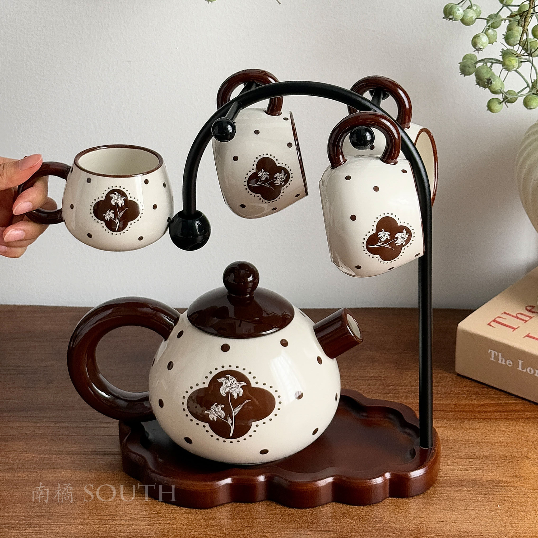 中古风棕玫瑰陶瓷水具套装家用喝水杯茶杯高级感茶壶乔迁新居礼物,餐饮具,咖啡杯,淘宝优惠券,粉丝福利购,淘宝优惠卷