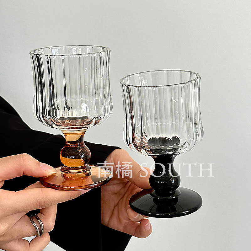 南橘 小众复古水晶杯高脚玻璃杯高级感牛奶杯威士忌红酒杯水杯子