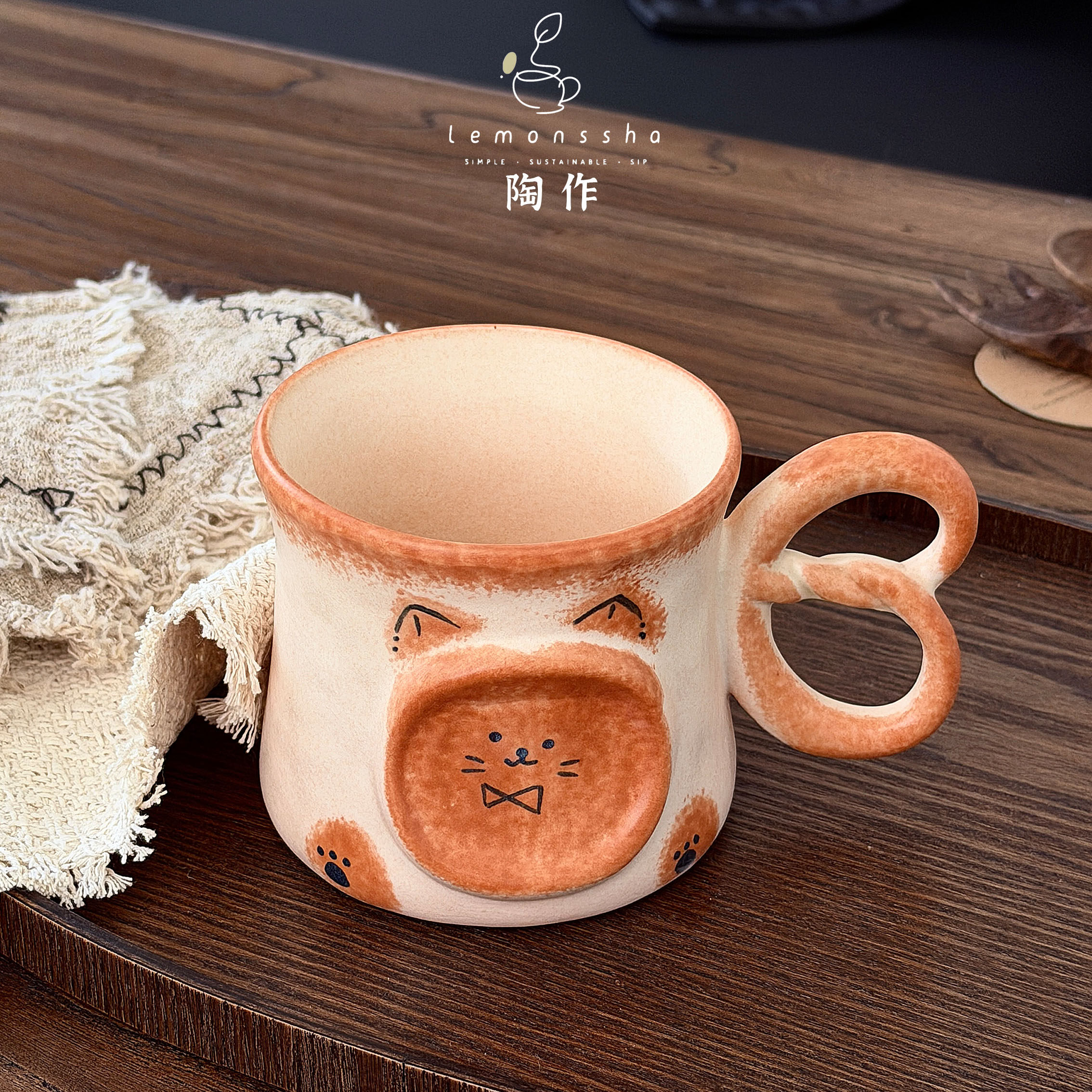 可爱猫咪碱水结陶瓷马克杯
