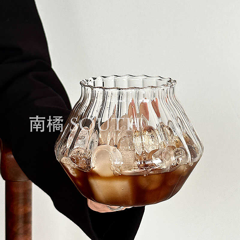 胖鼓竖纹玻璃杯冰美式咖啡杯子