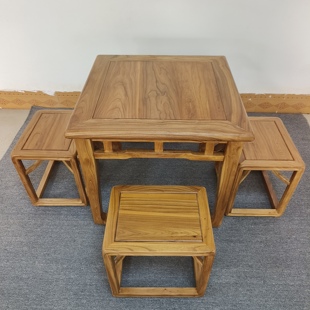 老榆木方桌八仙桌实木餐桌复古茶桌明清仿古书桌庭院家用禅意桌凳