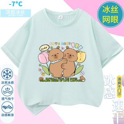卡皮巴拉儿童短袖  capybara衣服装女  卡皮巴拉速干儿童t袖2026