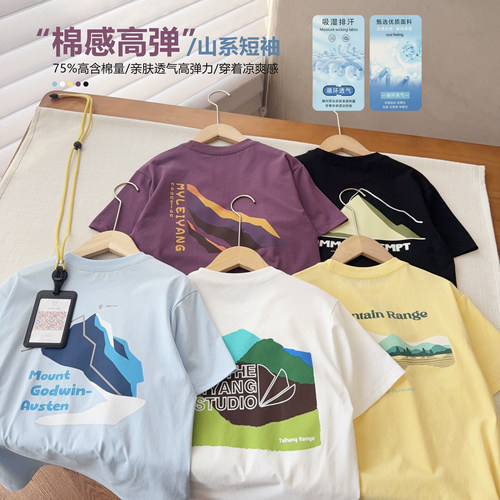 【冰感棉T送六一礼品袋】中大童夏款山系短袖2026新款痞帅短袖T