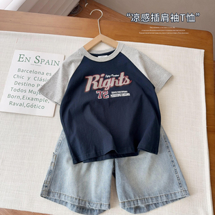 短袖 25365 插肩袖 轻薄款 100棉筌棉拉架T恤 中大童夏季