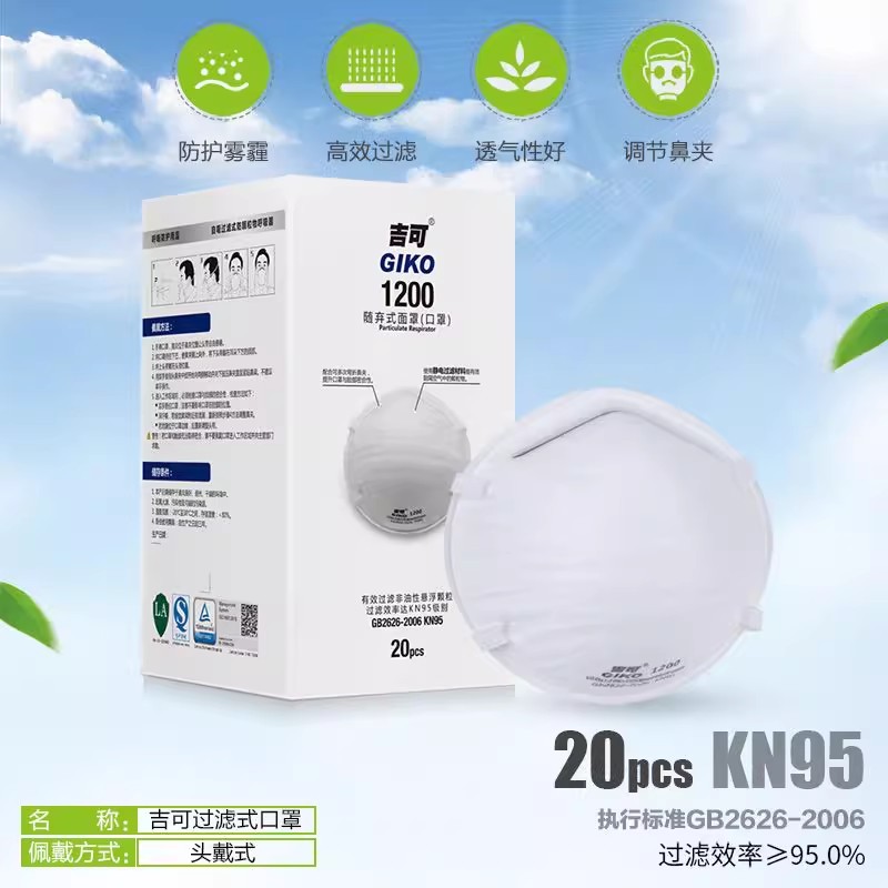 上海吉可GIKO 1200随弃式面罩KN95口罩头戴式杯型圆形 防工业粉尘