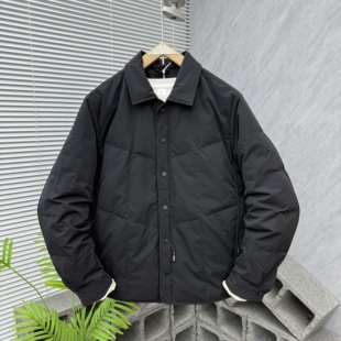 翻领轻薄羽绒服男冬季新款纯色百搭保暖白鸭绒外套时尚衬衫款夹克
