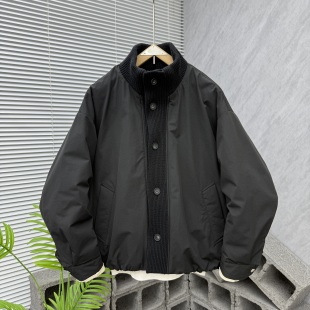 针织拼接立领羽绒服男冬季新款个性设计感加厚保暖90白鸭绒外套男