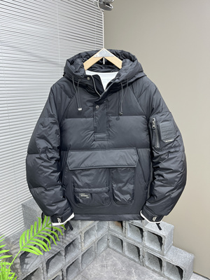 工装连帽套头羽绒服男士冬季新款多口袋潮牌加厚白鸭绒外套上衣女