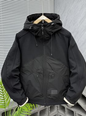 棉衣男冬季新款针织拼接男士连帽棉服外套潮牌百搭防寒服休闲棉袄