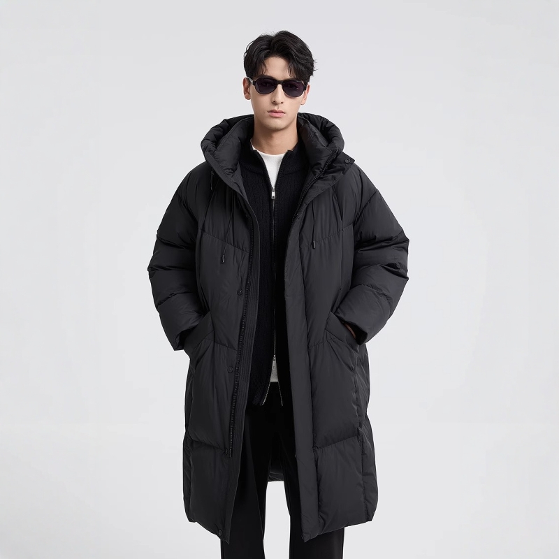 黑擇明冬季新款中長(zhǎng)款連帽羽絨服男廓形設(shè)計(jì)感戶(hù)外風(fēng)保暖加厚外套