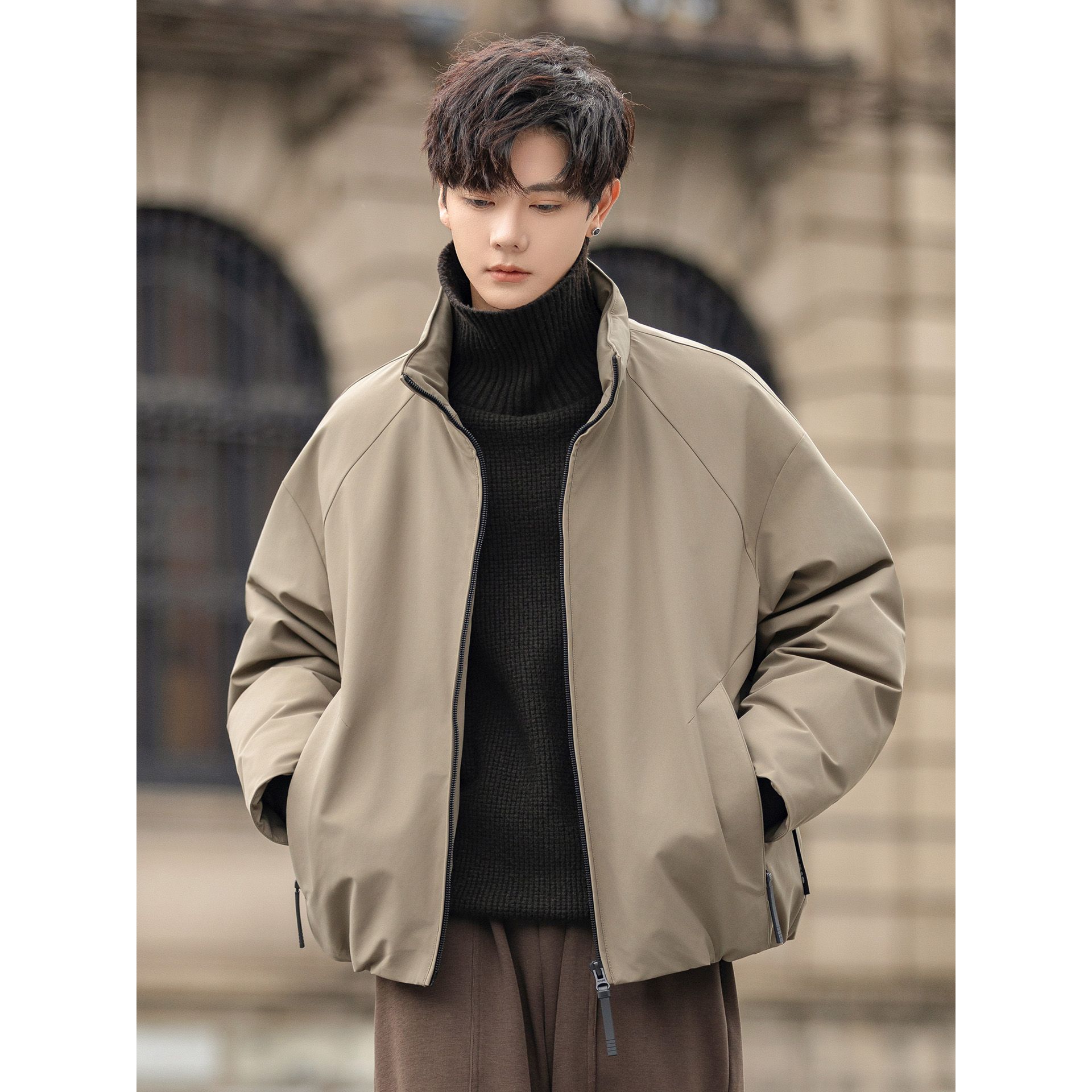 立领羽绒服男士2025新款冬季高级感轻薄保暖青少年帅气白鸭绒外套