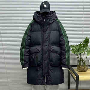 中长款羽绒服男青少年2023冬季新潮条纹高中学生抗寒加大码衣派克