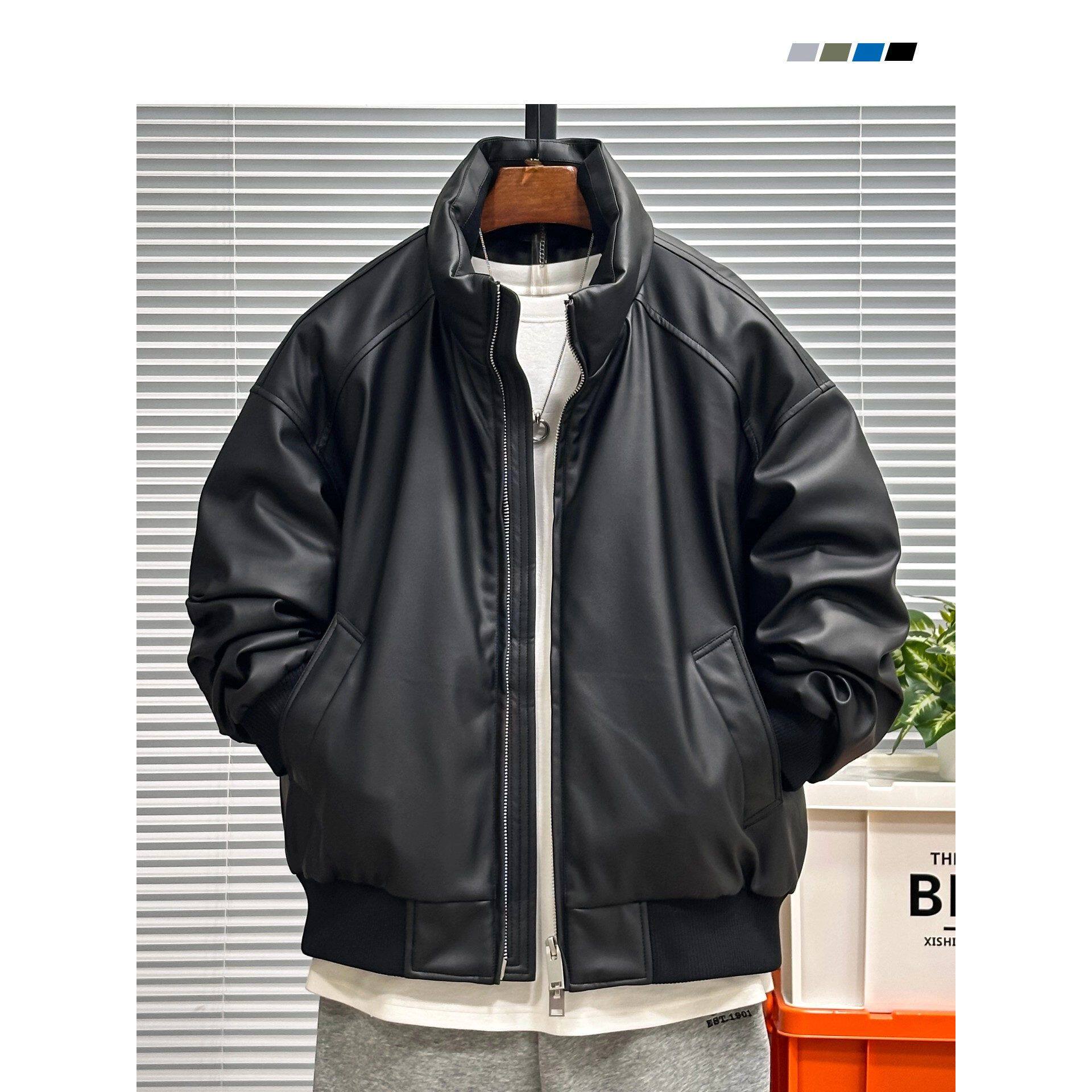 立领羽绒服男款冬季加厚2025新款防寒保暖机车PU皮衣夹克外套短款