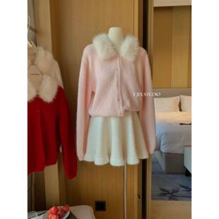 上衣 女秋冬软糯毛衣开衫 Y.JIA 伊嘉十三行小众设计可拆毛领针织衫