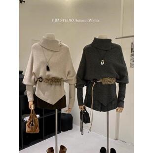 女秋冬韩系气质不规则斗篷毛衣上衣 针织衫 Y.JIA 伊嘉十三行蝙蝠袖