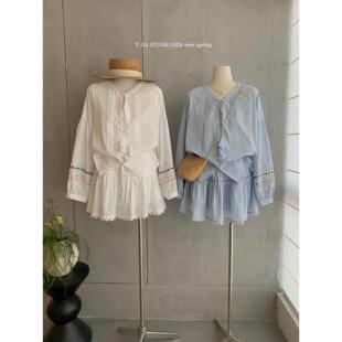 A字半裙套装 十三行度假风波西米亚花朵刺绣娃娃衬衫 伊嘉 Y.JIA