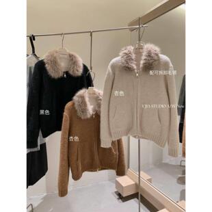 Y.JIA 毛衣女秋冬宽松连帽保暖外套 伊嘉十三行毛领软软糯糯针织衫