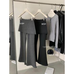女 设计感假两件屁帘微喇加绒休闲裤 Y.JIA 伊嘉2025十三行秋冬新款
