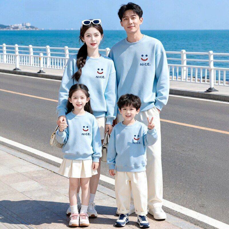 nice笑脸活动服亲子装简约休闲卫衣一家三口四口家庭装秋冬新款潮