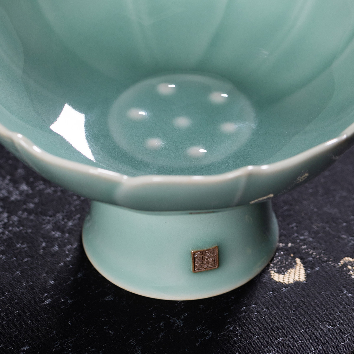 龙泉青瓷 东音 玉德  莲花果盘 茶点盘小号高足中式点心盘中国风