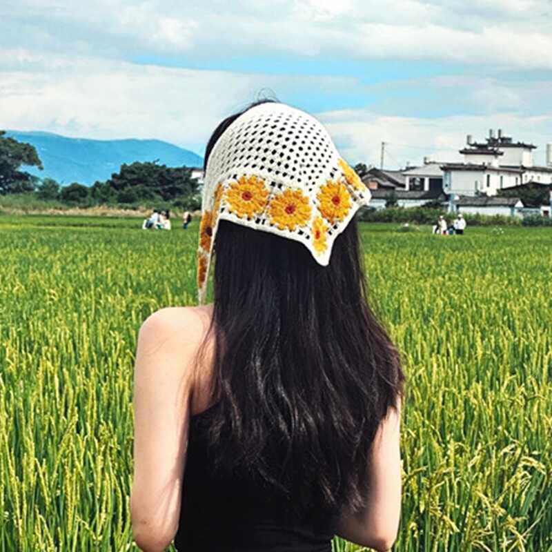 法式小雏菊春夏出游ins三角巾头巾手工勾花装饰发带网红潮帽子女