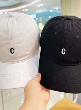 韩版潮牌字母C简约复古棒球帽男女夏季大头围显脸小鸭舌帽子软顶