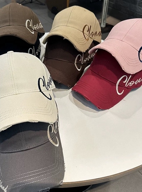 硬顶鸭舌帽女春夏季刺绣字母大头围黑色棒球帽子显脸小遮阳帽男潮