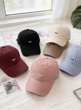韩版小字母happy刺绣棒球帽子男女百搭软顶鸭舌帽显脸小休闲遮阳