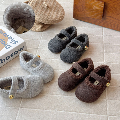 法式复古加绒女童毛毛鞋