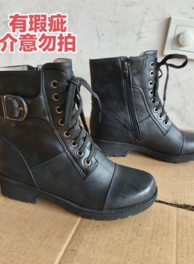 有瑕疵5302库存女士马丁靴短靴春秋单靴低跟中筒高帮白搭女靴女鞋