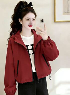 春季新款韩版连帽小个子短款外套女宽松时尚夹克洋气防风冲锋衣